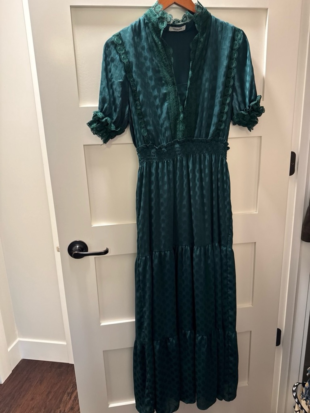 Max Studio Emerald Green Maxi Dress with Lace Details